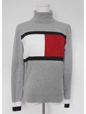 Tommy Hilfiger Flag Logo Gray Turtleneck Sweater Women’s Small/6 Y2K